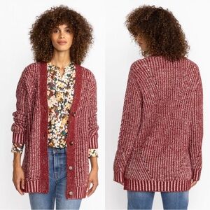 Calme Johnny Was Drop Needle Merino Wool Cashmere Cardigan Sweater Red Small
